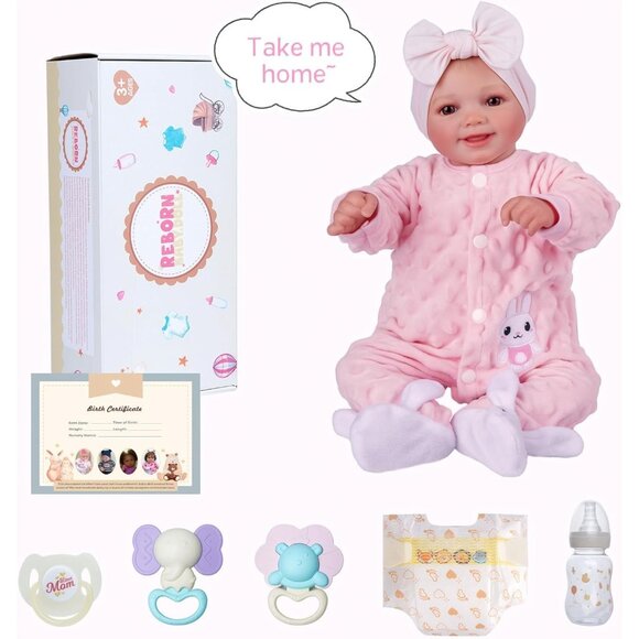 🆕17Inch Full Body Viny Newborn Baby Poseable Limbs Cute Girl with Accessories - Picture 9 of 11